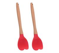 MOBUTOFU Lot de 2 Spatules en Silicone Rouge Forme Cœur avec Manche en Bois, Résistantes la Chaleur, Antiadhésives, pour Mélanger et Cuisiner Facilement