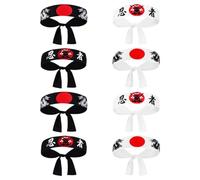 MOBUTOFU Lot de 8 Bandeaux Ninja Japonerie en Polyester, Style Traditionnel Samouraï, Polyvalents pour Cosplay et Sport, Accessoires pour Costume de Karaté Cuisine