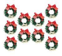 MOBUTOFU Mini Couronnes de Noël Décoratives et Créer Une Ambiance Hivernale Vertes Lot de 10 en Plastique et Tissu, Légères et Résistantes Décoloration, pour Décorer Le Sapin de Noël