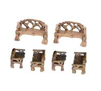 MOBUTOFU Mini Meubles De Jardin en Résine pour Décoration Extérieure Mini Bancs Ensemble 6 Pièces pour Micro-Paysage Pots De Fleurs