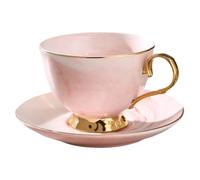 MOBUTOFU Mug en Céramique 250ml avec Soucoupe Rouge Motif Marbre, Tasse à Café Moderne et Créative Bureau Maison