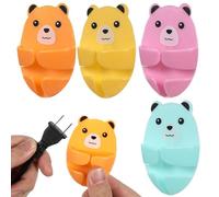 MOBUTOFU Organisateur mural de crochets en plastique pour prises électriques, support adhésif sans perçage, lot de 4, style ours pour cuisine, compatible avec fours à micro-ondes,