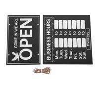 MOBUTOFU Panneau Ouvert/fermé Double Face en Bois et Plastique Noir, Panneau de Porte Suspendu Décoratif pour Café ou Salon de Beauté, Affichage Horaire Visible
