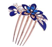 MOBUTOFU Peigne à Cheveux Fleuri Bleu Foncé Insert en Plaque, Accessoire Coiffure pour Mariage et Communion, Ornement Délicat pour Robe de Mariée, 3.74X3.54X0.79In