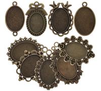 MOBUTOFU Plateaux Vierges en Alliage 9 Pièces pour Fabrication de Bijoux, Bases de Médaillons en Formes Variées, Supports Résistants à la Déformation pour Création DIY Plusieurs styles