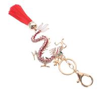 MOBUTOFU Porte-clés Année Du Dragon Métallique Décoratif Pendentif Avec Pierres Brillantes Et Pompon Multifonction, Accessoire Féminin Pour Paquet, Décoration Nouvel An, Modèle Classique Rouge