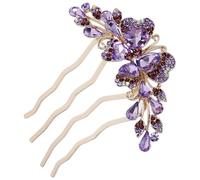MOBUTOFU Postiche en Strass Pourpre en Métal 4 Dents, Pinces à Cheveux Résistantes et Déformables, Accessoire Mariage Femme pour Anniversaires et Lunes de Miel