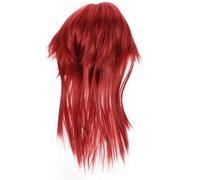 MOBUTOFU Postiche Mulet Longue Cosplay Homme Cheveux Synthétiques Résistants la Chaleur Couleur Rouge Vin Style Anime Volumineux pour Fête Déguisement Manga Garçon
