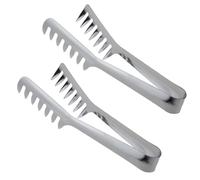 MOBUTOFU Set de 2 Pinces à Pâtes en Acier Inoxydable Argenté, Dents Spéciales, Manche Long pour Sécurité, Résistant la Rouille, pour Pique-niques en Plein Air
