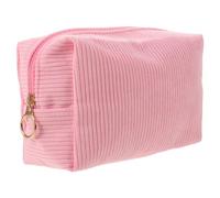 MOBUTOFU Trousse de Rangement Hygiénique Zippée en Velours Côtelé Rose | Compartiments Internes et Séparation Organisée, Profil Plat, pour École, Bureau et Essentiels Beauté