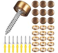 MOBUTOFU Vis Autotaraudeuses Décoratives Cuivre, Lot de 16 Capuchons et Rondelles, Fixation Murale pour Miroir et Objets Décoratifs, Quincaillerie Vintage