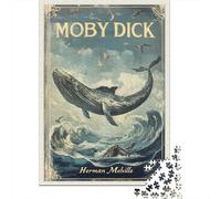 Moby Dick Book Cover Puzzle De 1000 Pièces pour Adultes, 52x38cm/1000pcs, Pièces Blanches pour Un Tri Ordonné; Loisir en Solo À La Maison