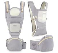 Moby-System AMY Porte Bébé Physiologique 10-en-1 - Portage 0-36 Mois, 15kg Max - Points d'Appui Épaules/Taille/Hanches - Coton Respirant, Position Ergonomique - Gris