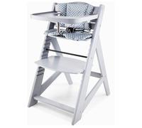 Moby-System Chaise haute bébé Woody – Évolutive 12 réglages, harnais 3 pts, plateau amovible Gris