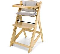 Moby-System Chaise Haute Bébé Évolutive en Bois - Réglable 12 Niveaux, Harnais à 3 Points, 2 Coussins et Plateau - Pour Enfants 6 Mois à 12 Ans (15 kg max)