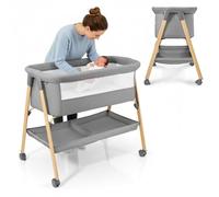 Moby-System Lit Bébé avec Matelas - Berceau Pliant 0-6 Mois - Gris Mélange - Respirant, Léger, Mobile avec roulettes et Freins, Pliable avec Panier de Rangement - LOZ Mili