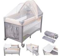 Moby System Lit de voyage Parapluie HUXLEY pour bébé 0 - 36 Mois, Parc avec table à langer, Moustiquaire, Toit, Roues, Gris Gris G