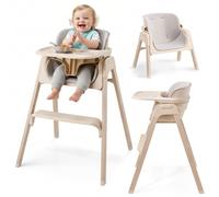 Moby-System LUMO Chaise Haute Bébé 3 en 1 Pliante Beige, Évolutive Deux Niveaux avec Tablette Amovible, Harnais 5 Points