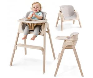Moby-System LUMO Chaise Haute Bébé 3 en 1 Pliante Beige, Évolutive Deux Niveaux avec Tablette Amovible, Harnais 5 Points
