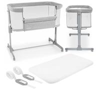 Moby-System Luna Lit Supérieur 3 en 1 Couleur Gris, pour Enfants jusqu'à 9 kg, Réglage de la Hauteur 7 Niveaux, 4 roulettes De Transport, Paroi Latérale Amovible