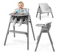 Moby-System NOXI Chaise Haute Bébé 3 en 1 Pliante Gris, Évolutive à Deux Hauteurs avec Tablette Amovible et Harnais 5 Points