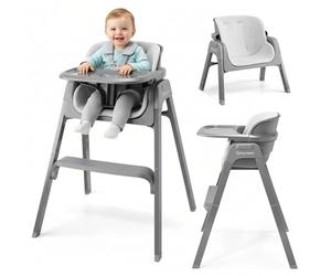 Moby-System NOXI Chaise Haute Bébé 3 en 1 Pliante Gris, Évolutive à Deux Hauteurs avec Tablette Amovible et Harnais 5 Points