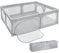 Moby-System Parc Bébé Pliable 200 x 180 X 68 gris avec base antidérapante, stable, protection imperméable à l'eau, sac de transport