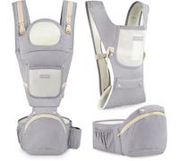 Moby-System Porte-bébé Ergonomique gris AMY 10-en-1, en coton 0 à 36 mois jusqu'à 15 k, 3 points d'appui : épaules, taille, hanches