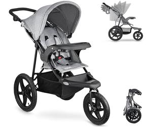 Moby-System Runner Mountain Poussette 3 Roues Tout Terrain - Siège 5 Points, Panier Large, Bandes Réfléchissantes - Pour Enfants jusqu'à 15kg - Noir/Gris