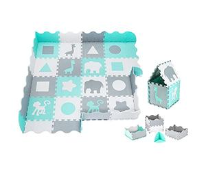 Moby-System Tapis d'ÉVeil et de Jeux Puzzle Mousse 150x150 cm - Tapis d'ÉVeil Bébé 16 PièCes, ImperméAble, sans Substances Nocives, pour Ramper et Marcher