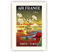 MOBYAT Air France Paris Tokyo 1952 Affiche Vintage Wall Art Air France Paris Tokyo 1952 Prints Creative Canvas Painting Home Decor Image 40x60cm No Frame