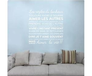 MObyat Stickers Muraux Les Règles Du Bonheur Stickers Muraux Décor À La Maison Salon Décoration Mur Art, BLANC, 57x57 Cm