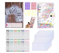 MOBYGKFY A6 PVC Sequins Notebook Binder Organisateur financier/Enveloppes en espèces/Journal de financement mensuel/Expense Tracker, Livre de compte personnel