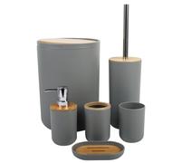 MOBYGKFY Articles de Toilette de Salle de Bains, Kit de Rangement de Salle de Bains en Six pièces, Poubelle, Porte-Savon, Porte-Brosse à Dents(Argento)