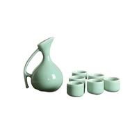 MOBYGKFY Céladon ensemble de vin poignée de cour flacon de hanche 6 pièces 30ml tasses saké vin cadeau demi-mois liqueur diviseur ensemble de barre
