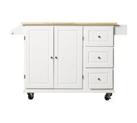 MOBYGKFY Chariot de Cuisine avec Dessus en Bois et Barre de Petit-déjeuner à abattant, îlot de Cuisine Mobile Roulant, 54 Pouces de Largeur, Noir