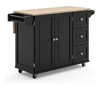 MOBYGKFY Chariot de Cuisine avec Dessus en Bois et Barre de Petit-déjeuner à abattant, îlot de Cuisine Mobile Roulant, 54 Pouces de Largeur, Noir