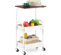 MOBYGKFY Chariot de Rangement Roulant de Cuisine, Chariot de Rangement Mince à 3 Niveaux avec roulettes, Chariot Utilitaire Mobile avec Table en Bois
