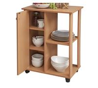MOBYGKFY Chariot Roulant à 2 Niveaux, Meubles en Bois avec Armoire, étagères de Rangement Ouvertes, Porte-Serviettes, Cuisine Salle de Bains