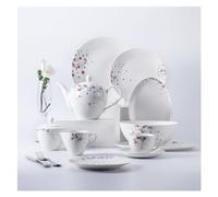 MOBYGKFY Couverts en céramique glaçure dans l'assiette de restaurant de l'hôtel, position florale rouge sur la table de thé de l'après-midi, tasse à café