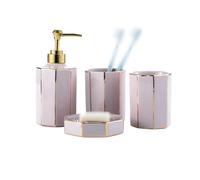 MOBYGKFY Ensemble de Lavage de Salle de Bain en céramique Or Rose, Tasse de Bain de Bouche, Bouteille de désinfectant for Les Mains, Salle de Bain d'hôtel, Ensemble de Quatre pièces