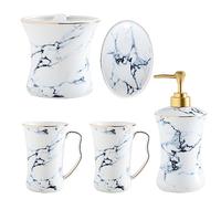 MOBYGKFY Ensemble de Lavage en céramique Savon Liquide Bouteille Bouche Tasse Porte-Brosse à Dents Salle de Bain Ensemble de Cinq pièces