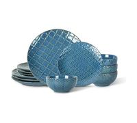 MOBYGKFY Ensembles de vaisselle 12 pièces assiettes et bols en céramique, Service for 4 avec assiettes à dîner de 10 pouces, ensemble de vaisselle de 8.5 pouces