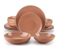MOBYGKFY Service de table en grès gaufré 16 pièces avec service de bol for dîner/dessert/assiette à soupe for 4 personnes