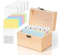 MOBYKE Lot de 100 porte-cartes d'index de 7,6 x 12,7 cm - Boîte à recettes en bois avec intercalaires - 30 intercalaires blancs, 1 autocollant vierge et 1 autocollant lettre