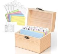 MOBYKE Lot de 100 porte-cartes d'index de 7,6 x 12,7 cm - Boîte à recettes en bois avec intercalaires - 30 intercalaires blancs, 1 autocollant vierge et 1 autocollant lettre