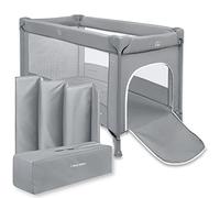 MobySystem Lit Parapluie bébé 2 en 1 Happy Traveller Basic - léger et Compact (128×68 cm) - dès la Naissance Jusqu’à 15 kg - avec Matelas et Sac de Transport, Gris