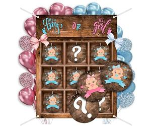 MOCADA® - Tic Tac Toe - Révélation de sexe - Jeu de devinettes pour garçons et filles - Décoration de fête pour garçon et fille - Cadeau personnel - Bleu et rose