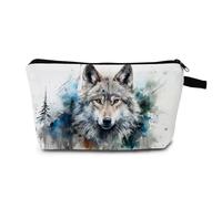 MoCaliduccious Trousse de maquillage de voyage avec motif loup pour femme - Petite trousse de toilette à fermeture éclair, hzw2240, Sac imprimé zippé