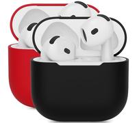 Mocarheri 2PCS Coque en Silicone Compatible avec AirPods 4 2024, Housse Protecteur pour AirPods 4ᵉ Génération, Étui en Silicone Souple pour Airpods 4, [LED Avant Visible], (Noir/Rouge)